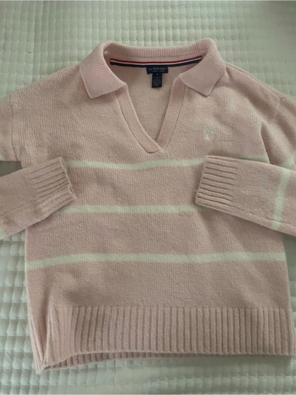 U.S. Polo Assn. Soft Pink Striped V-Neck Sweater